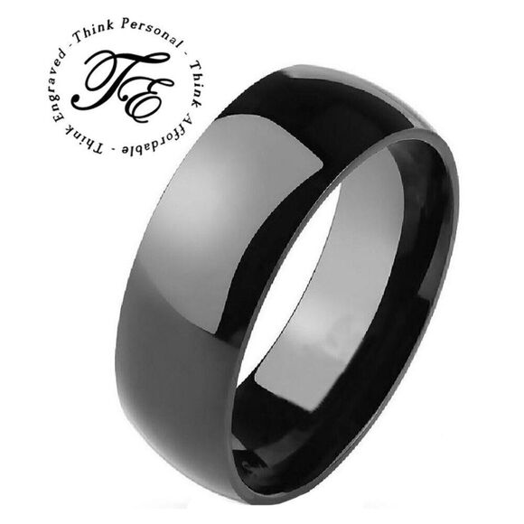 Men's Polished Wedding Ring - Guys Wedding Ring - Black Wedding Ring - Picture 1 of 6